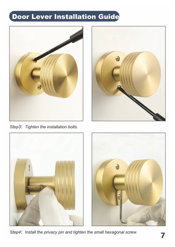 Knurled brass privacy door knobs