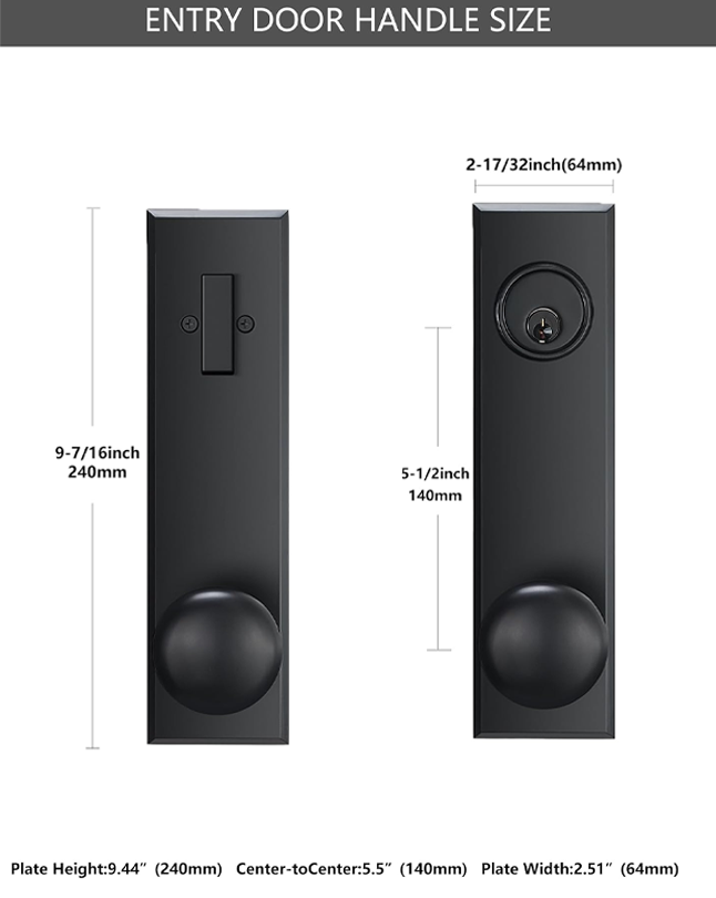Modern Front Door Handle, Matte Black Entry Door Knobs with Single Cylinder Deadbolt for Exterior Door, Reversible for Right&Left Handed with 3 Keys (Matte Black)