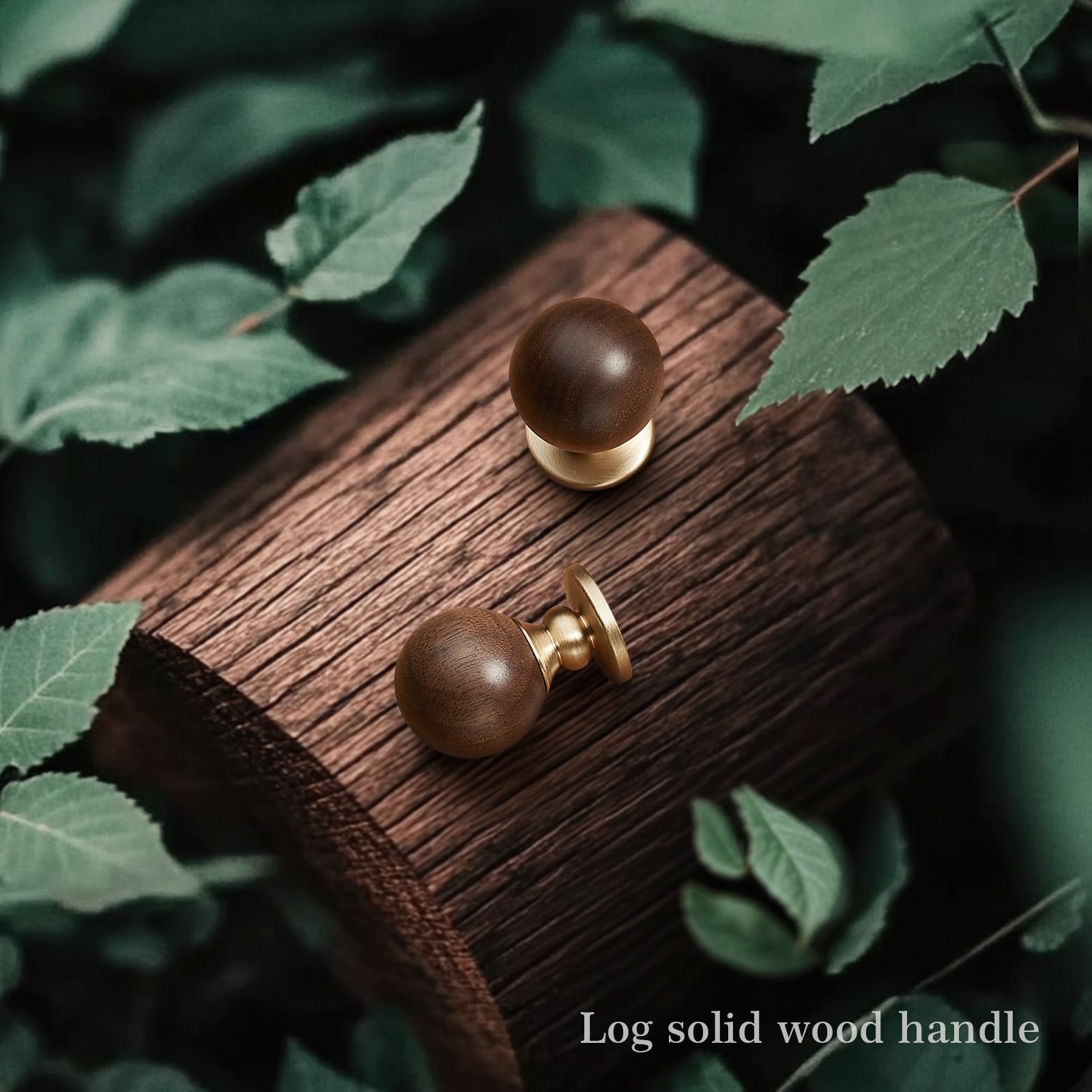 Wood and Brass Cabinet Knobs, 1-1/8inch Round Drawer Pull, Natural Wooden Handle for Furniture, Cabinets, and Drawers