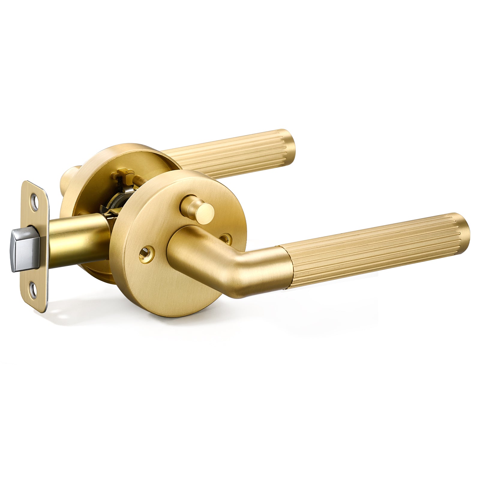 Flirabbit Solid Brass Fluted Door Lever - Modern, Privacy | Brushed Brass