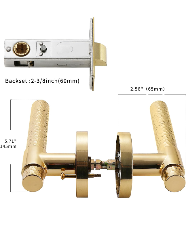FLIRABBIT Vintage Hand-Hammered Brass Privacy Door Lever – Solid Brass with Polished Finish, Artisan Interior Lock Handle for Bedroom & Bathroom Doors