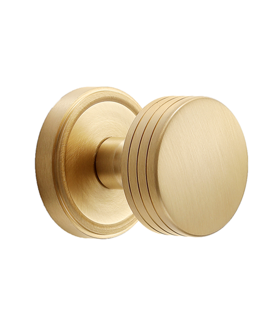 Grooved Brushed Brass Passage Door Knob | Minimalist Brass Handle for Hallway & Closet
