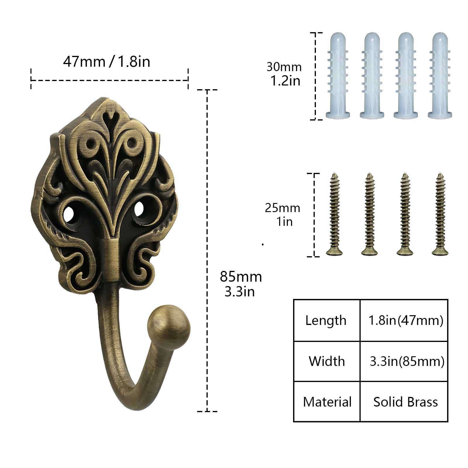 Antique Brass Wall Hook | Decorative Acanthus Floral Coat Hook for Entryway, Bathroom & Bedroom (2 Pack)