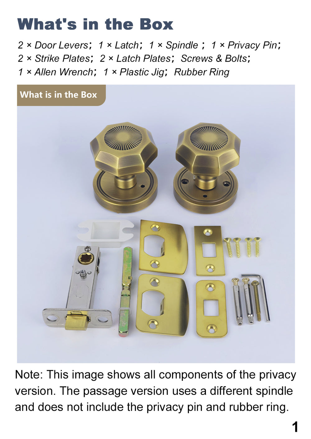 Octagonal Sunburst Brass Door Knob