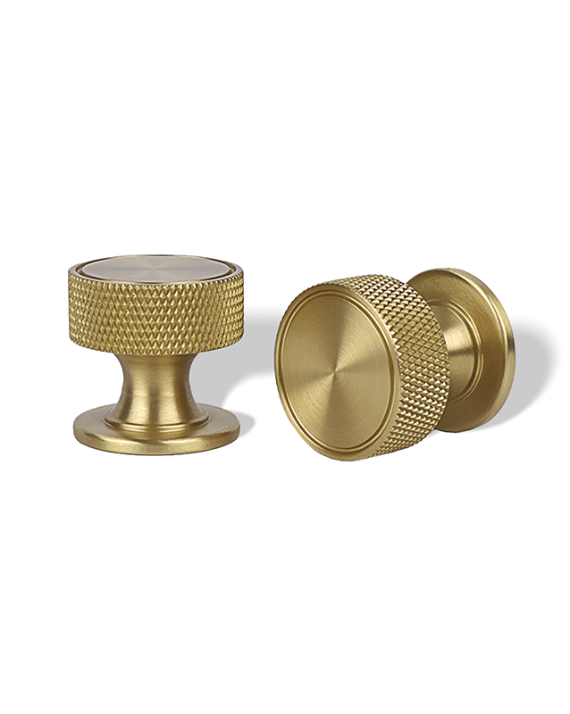 Knurled Grip Solid Brass Cabinet Knobs, Brushed Finish Round Cabinet Handle Pull for Drawer Kitchen Bathroom Dresser