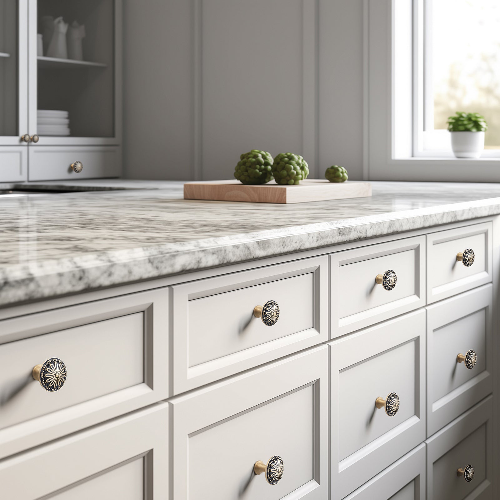 Black and Brushed-Gold Cabinet-Knobs  Flower Brass Drawer Pulls for Dresser Cabinet Hardware