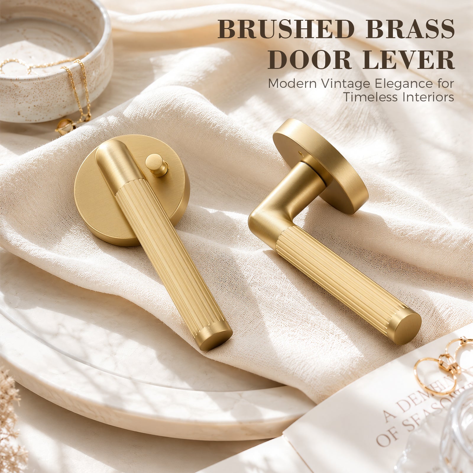 Flirabbit Solid Brass Fluted Door Lever - Modern, Privacy | Brushed Brass