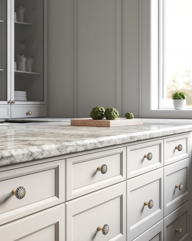 Black and Brushed-Gold Cabinet-Knobs - 2 Pack Flower Brass Drawer Pulls for Dresser Cabinet Hardware (2, Black)