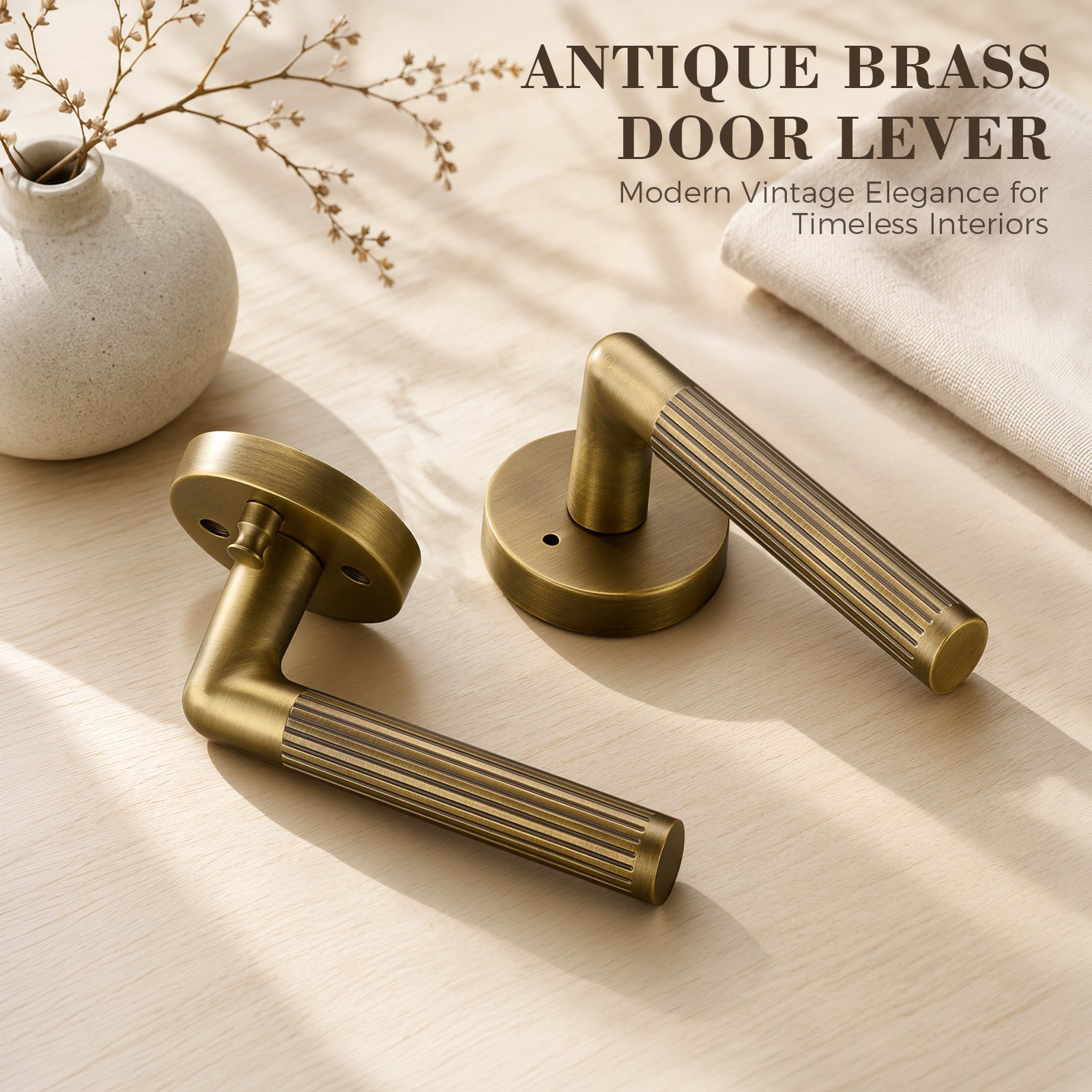 Flirabbit Solid Brass Fluted Door Lever - Modern, Privacy | Antique Brass