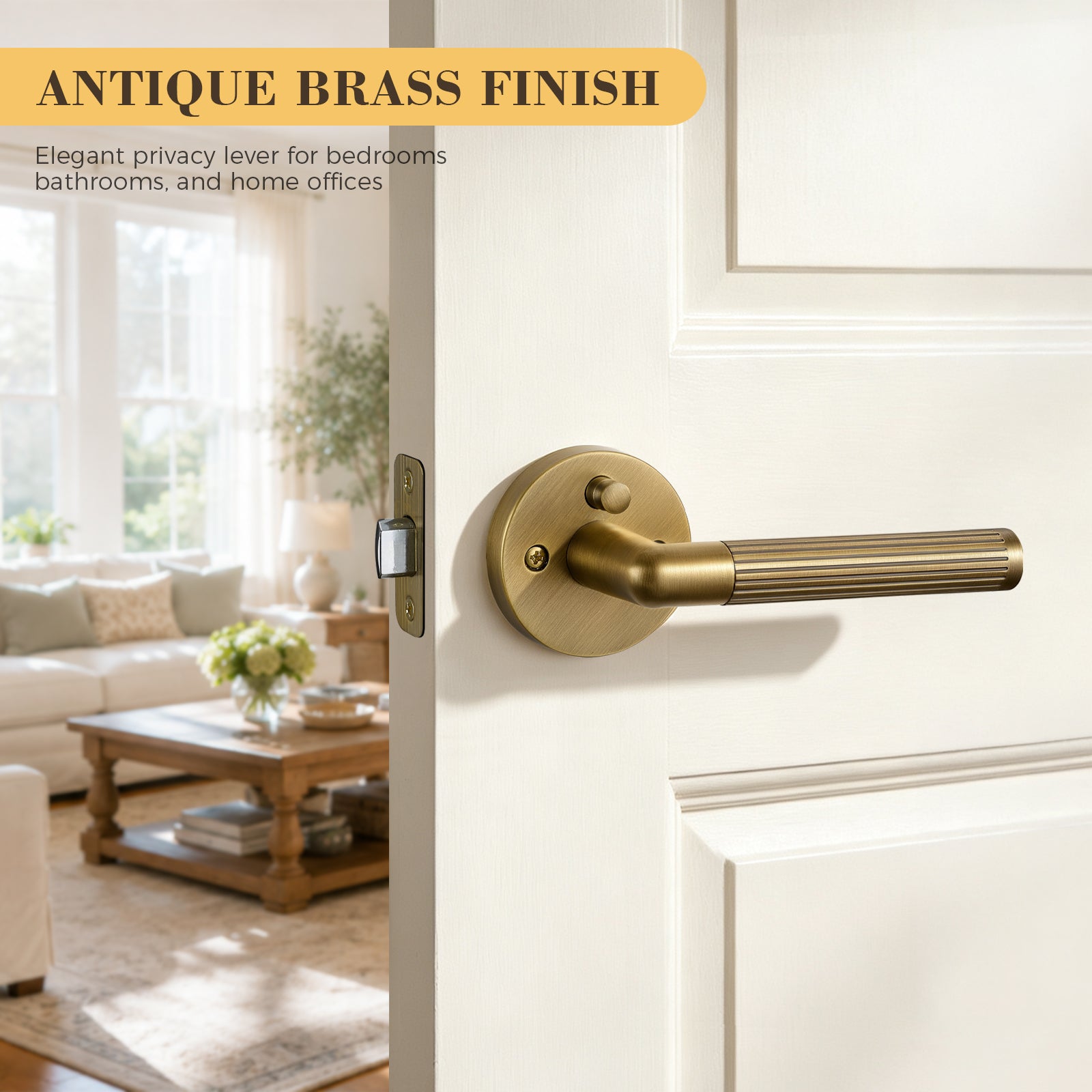 Flirabbit Solid Brass Fluted Door Lever - Modern, Privacy | Antique Brass