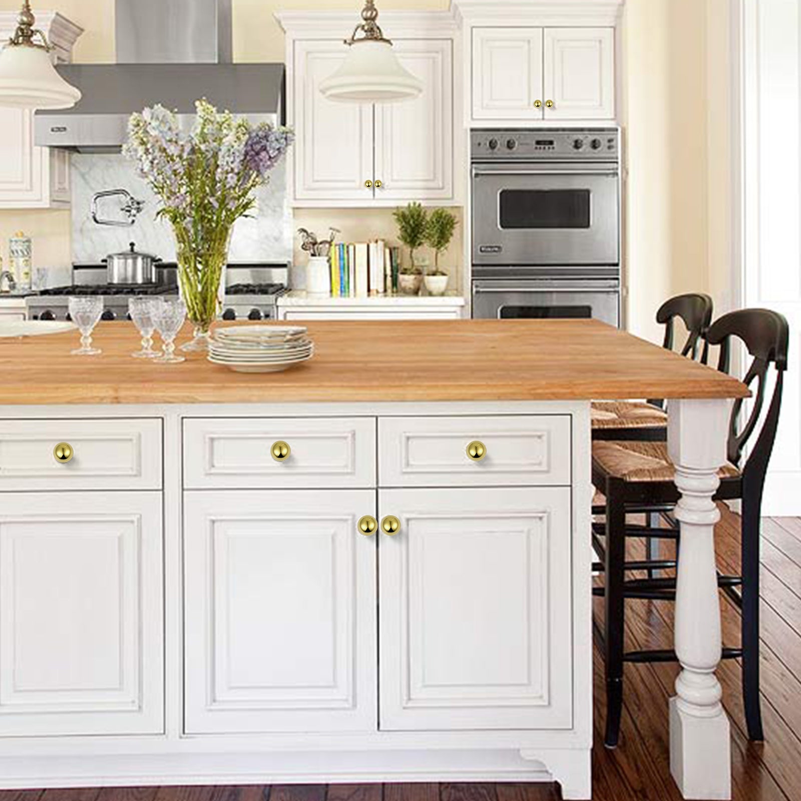 Polished-Brass Drawer Cabinet Knobs - Solid Brass Handles Hardware for Dresser Kitchen Bedroom Bathroom