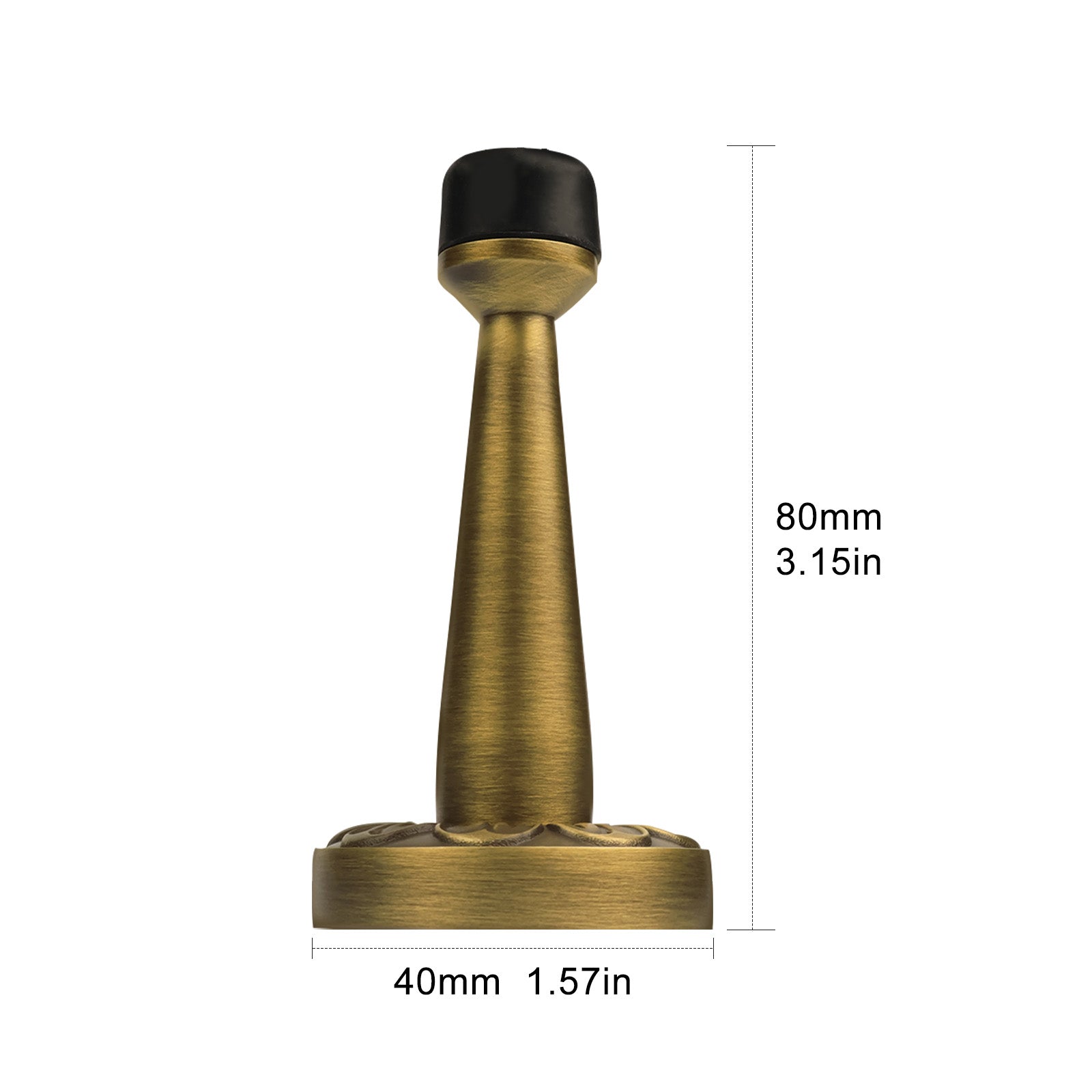 Decorative Antique Brass Door Stopper - Heavy Duty Rigid Door Stop with Rubber Bumper Tips for Wall Protection