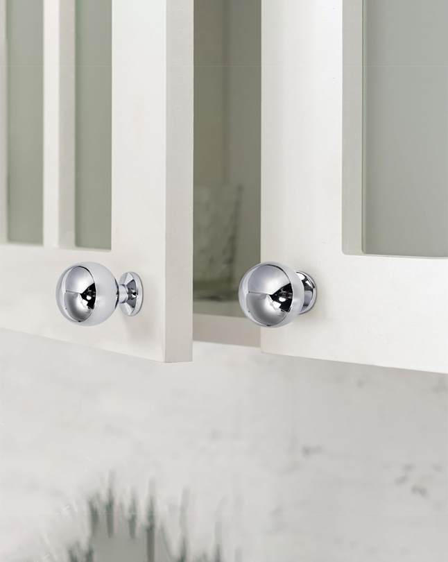 Round-Ball Polished-Chrome Cabinet Knobs - 5 Pack Solid Brass Handles Hardware for Dresser Kitchen Bedroom Bathroom Drawer