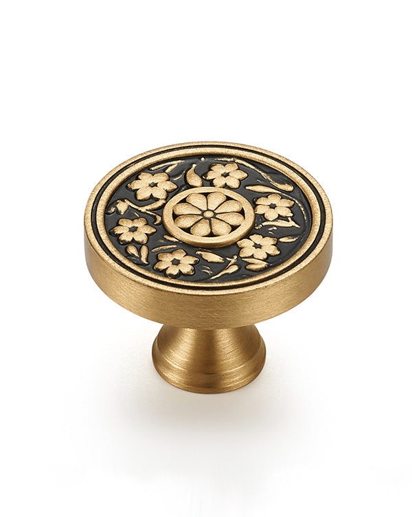 Brushed Brass Cabinet Knobs Modern Carved Bathroom Closet Kitchen Handles Round Gold Drawer Cupboard Cabinet Hardware (2)