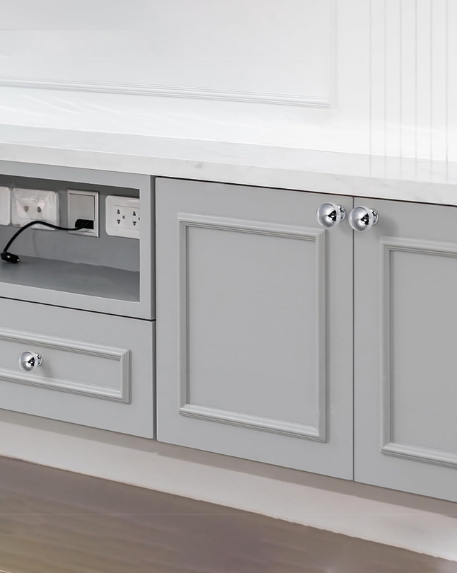 Round-Ball Polished-Chrome Cabinet Knobs - 5 Pack Solid Brass Handles Hardware for Dresser Kitchen Bedroom Bathroom Drawer