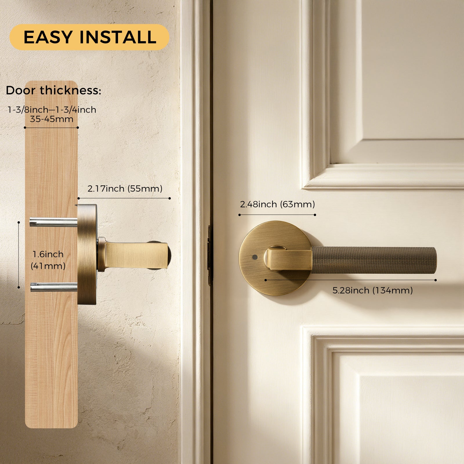 The Art of Precision Knurling | Antique Brushed Brass Diamond-Cut Linear Privacy Door Lever for Bedrooms & Bathrooms