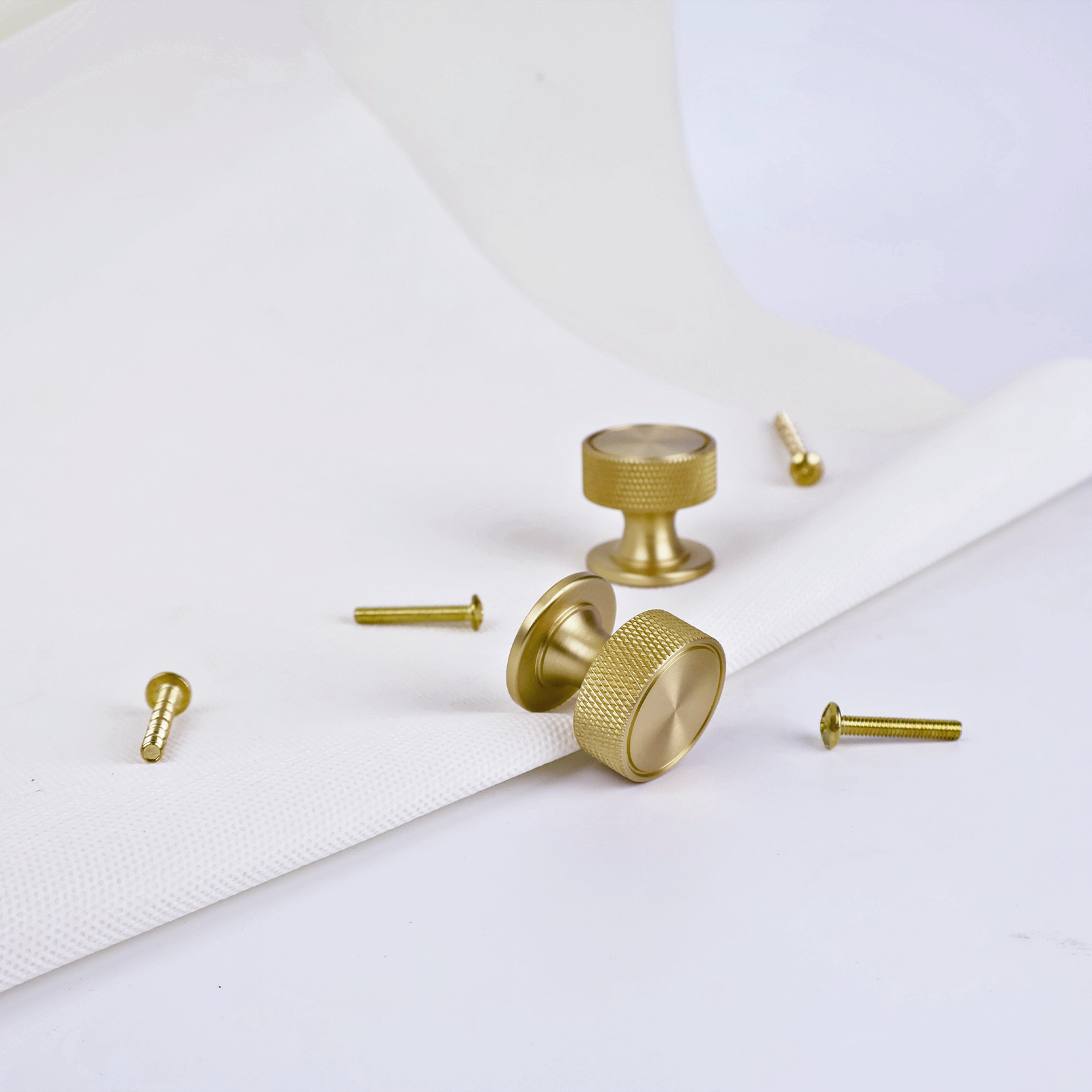 Knurled Grip Solid Brass Cabinet Knobs, Brushed Finish Round Cabinet Handle Pull for Drawer Kitchen Bathroom Dresser