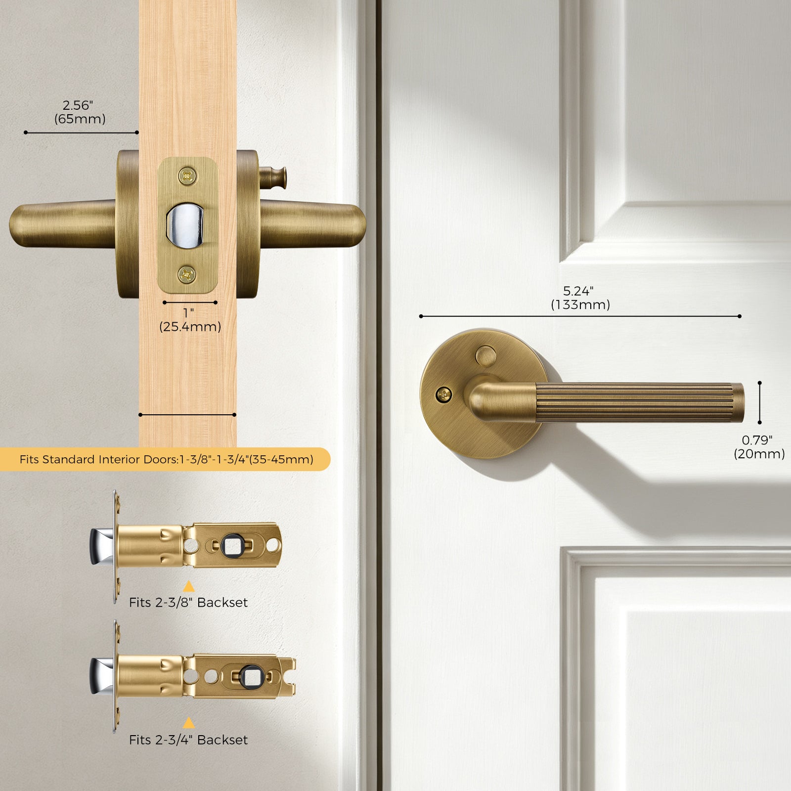 Flirabbit Solid Brass Fluted Door Lever - Modern, Privacy | Antique Brass