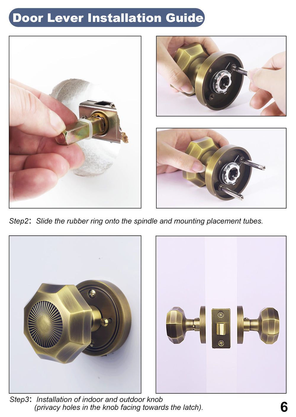 Octagonal Sunburst Brass Door Knob