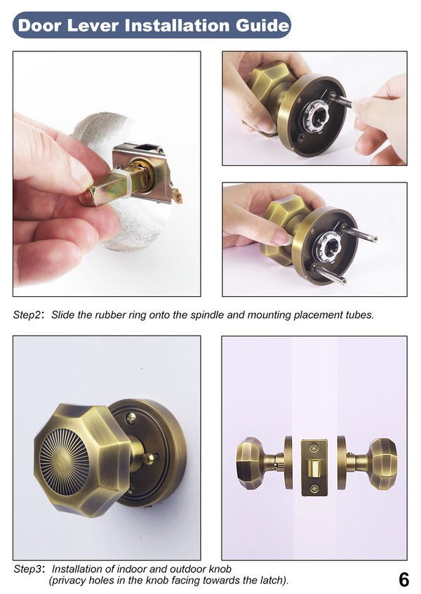 Octagonal Sunburst Brass Door Knob