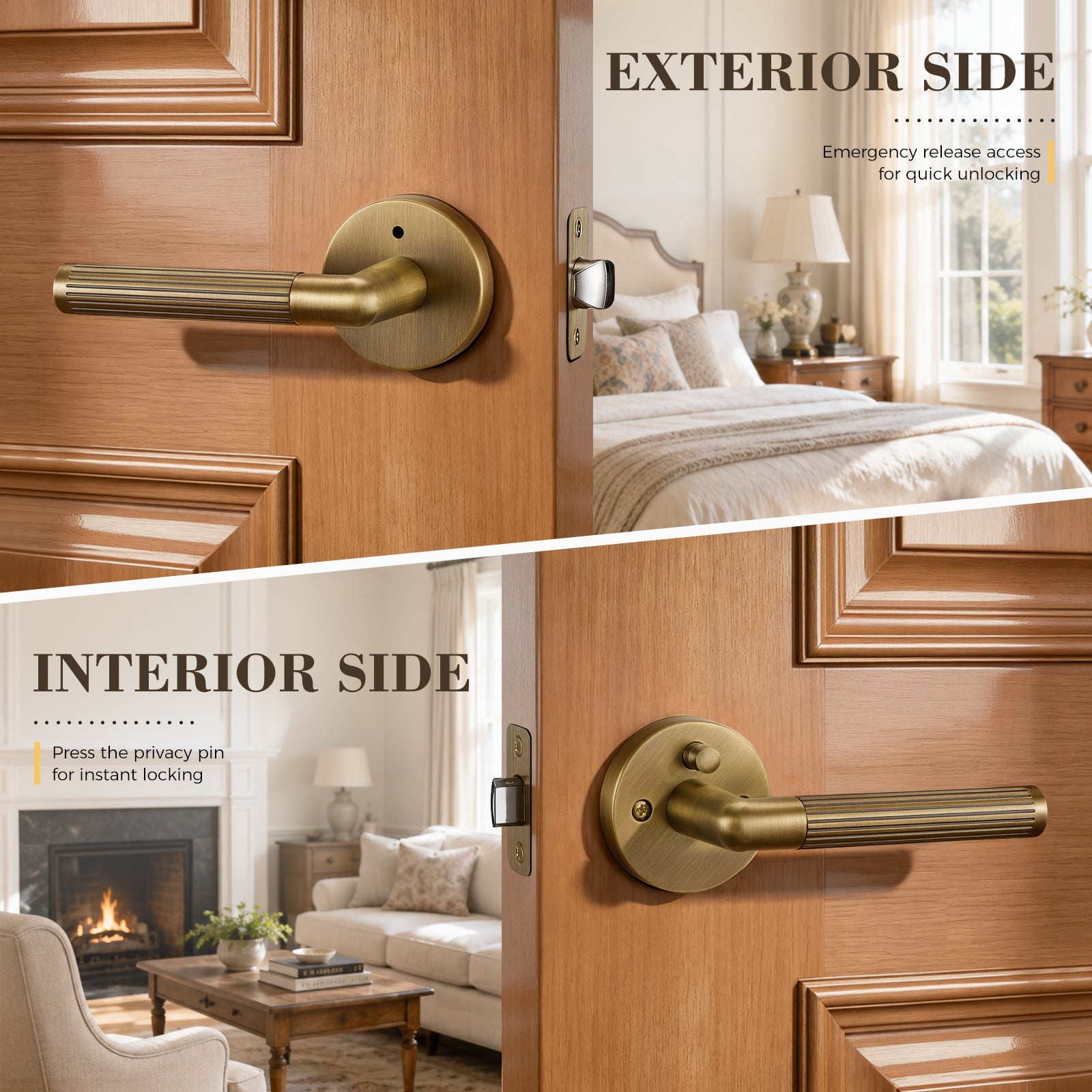 Flirabbit Solid Brass Fluted Door Lever - Modern, Privacy | Antique Brass