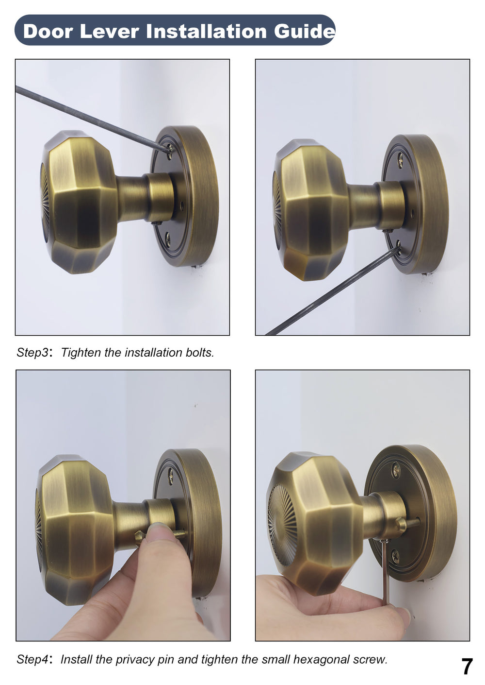 Octagonal Sunburst Brass Door Knob