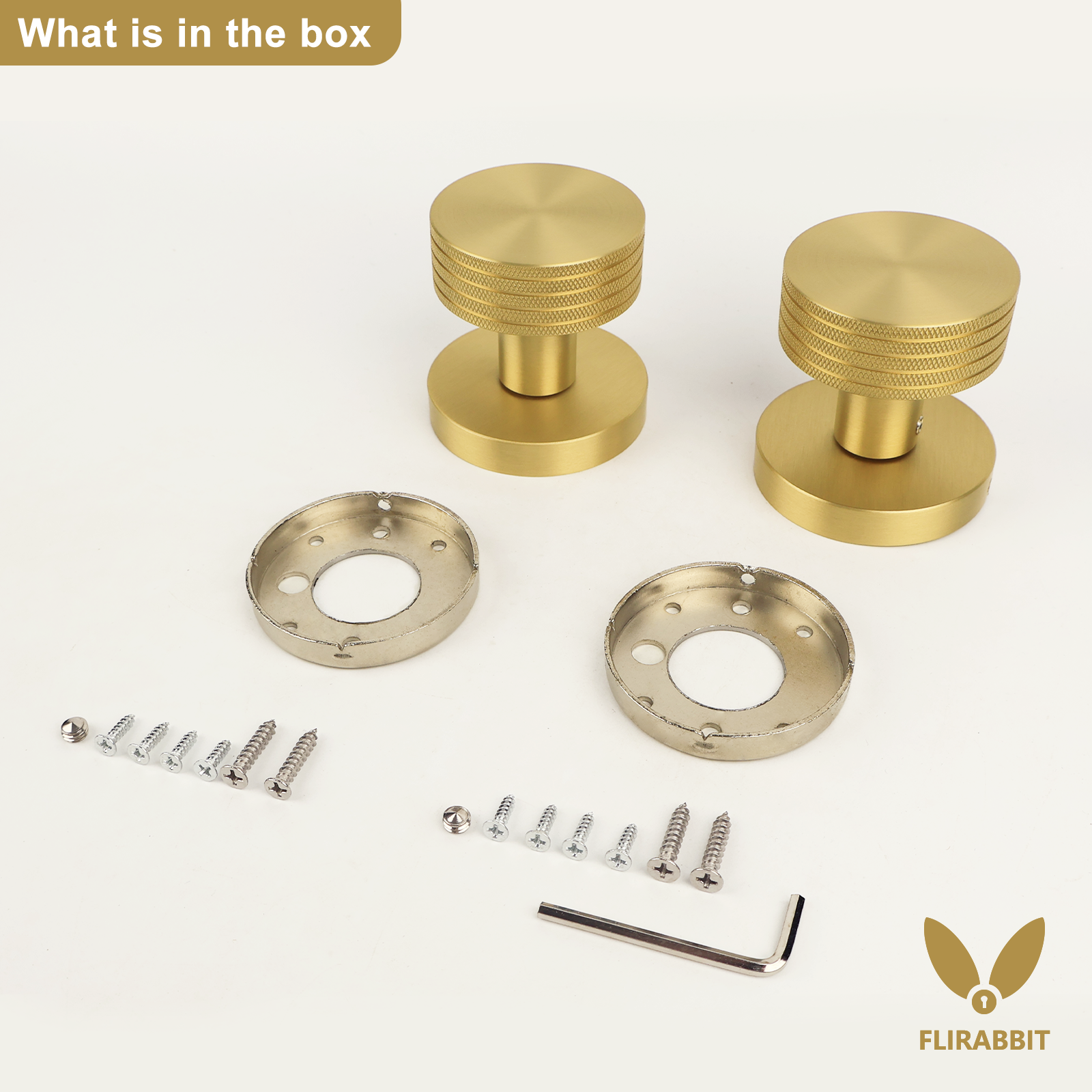 Knurled Brass Dummy Door Knobs – 2 Pack Industrial Style Decorative Handle, Solid Brass Build, Brushed Finish – Non-Turning Knob for Closet & French Doors (Brushed Brass, Double Dummy)