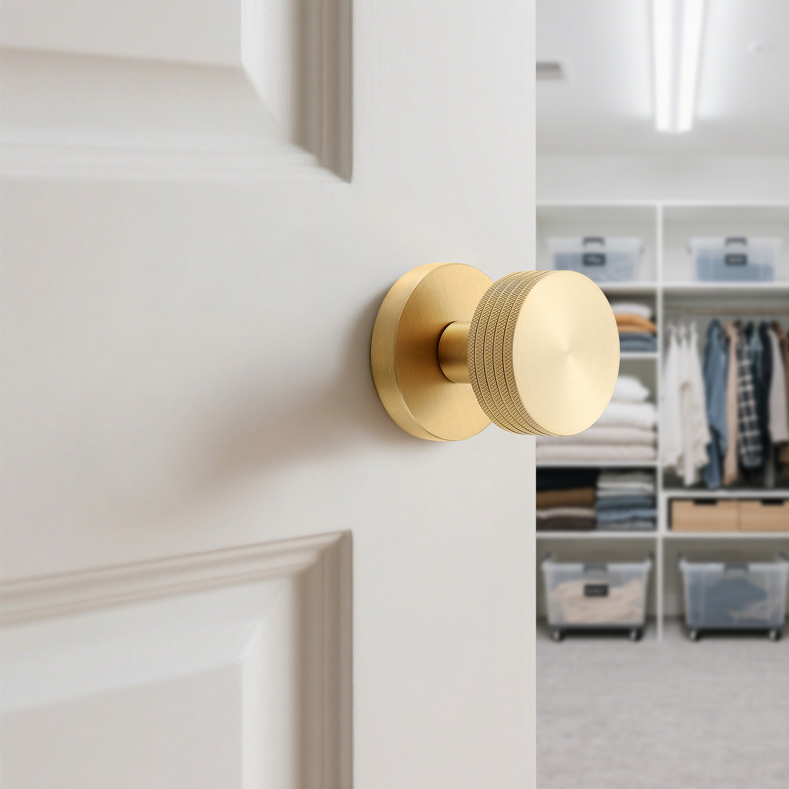 Knurled Brass Dummy Door Knobs – 2 Pack Industrial Style Decorative Handle, Solid Brass Build, Brushed Finish – Non-Turning Knob for Closet & French Doors (Brushed Brass, Double Dummy)