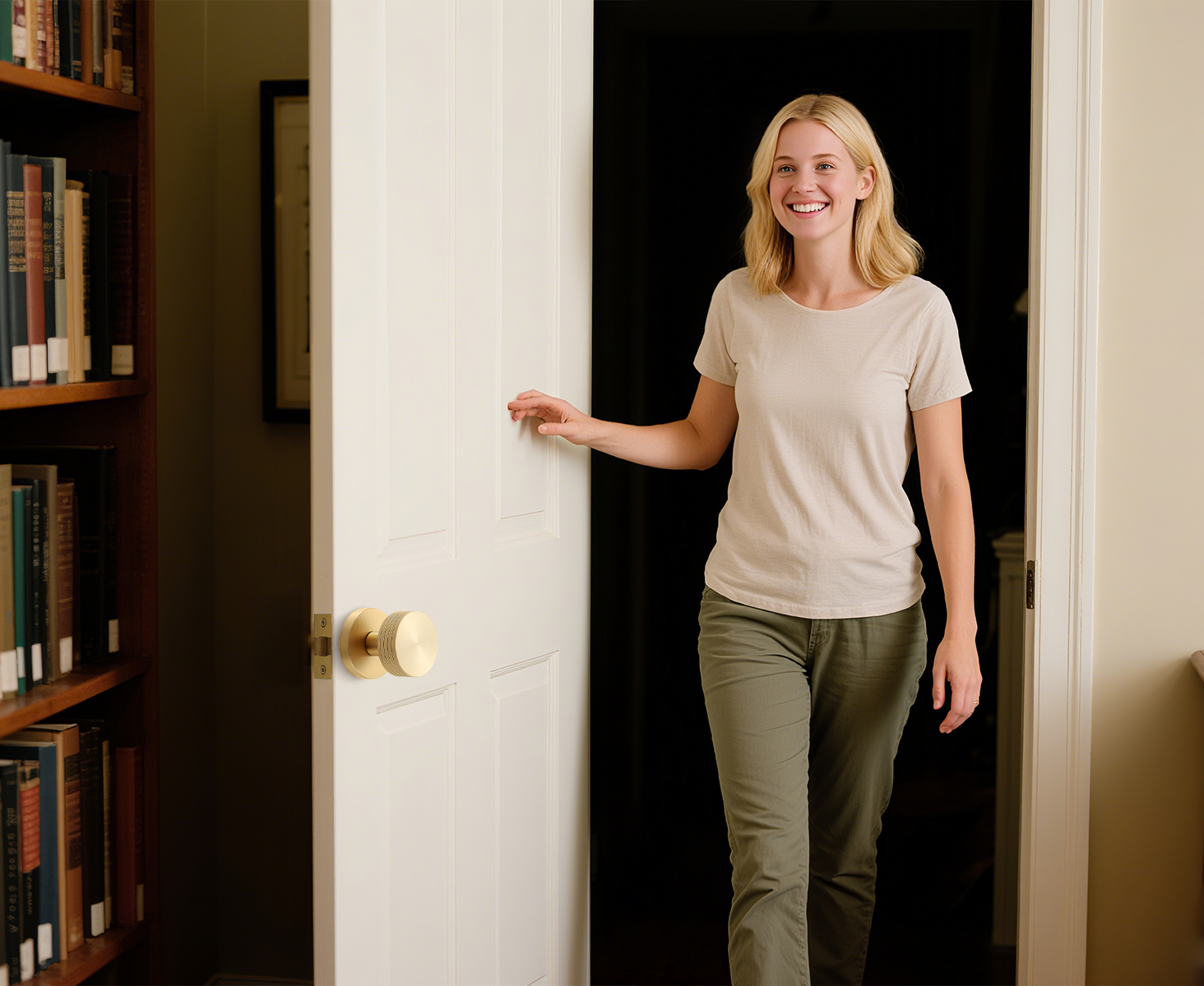 Knurled Brass Dummy Door Knobs – 2 Pack Industrial Style Decorative Handle, Solid Brass Build, Brushed Finish – Non-Turning Knob for Closet & French Doors (Brushed Brass, Double Dummy)