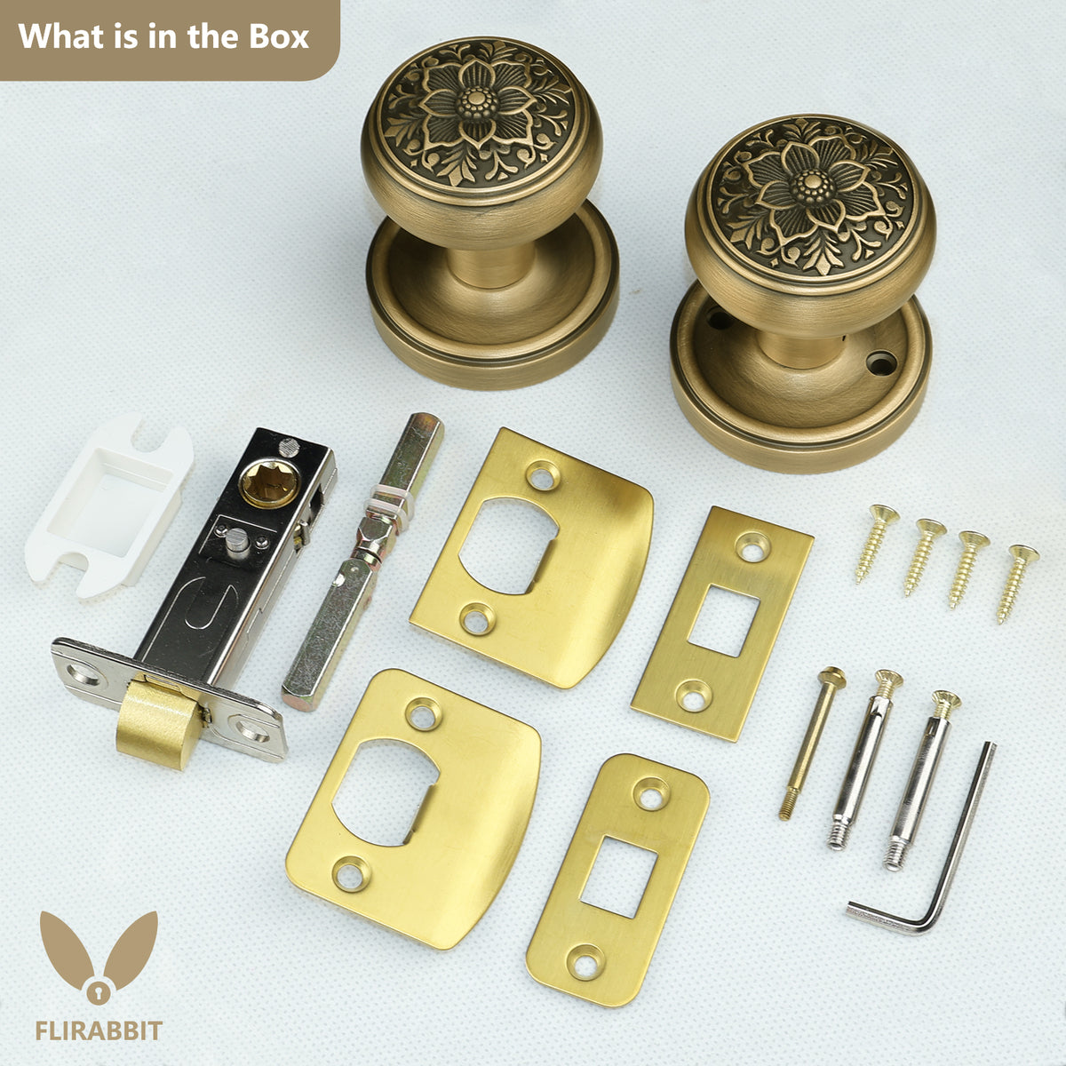Antique Brass Floral Privacy Door Knob | Brass Vintage Interior Handle for Bedroom & Bathroom