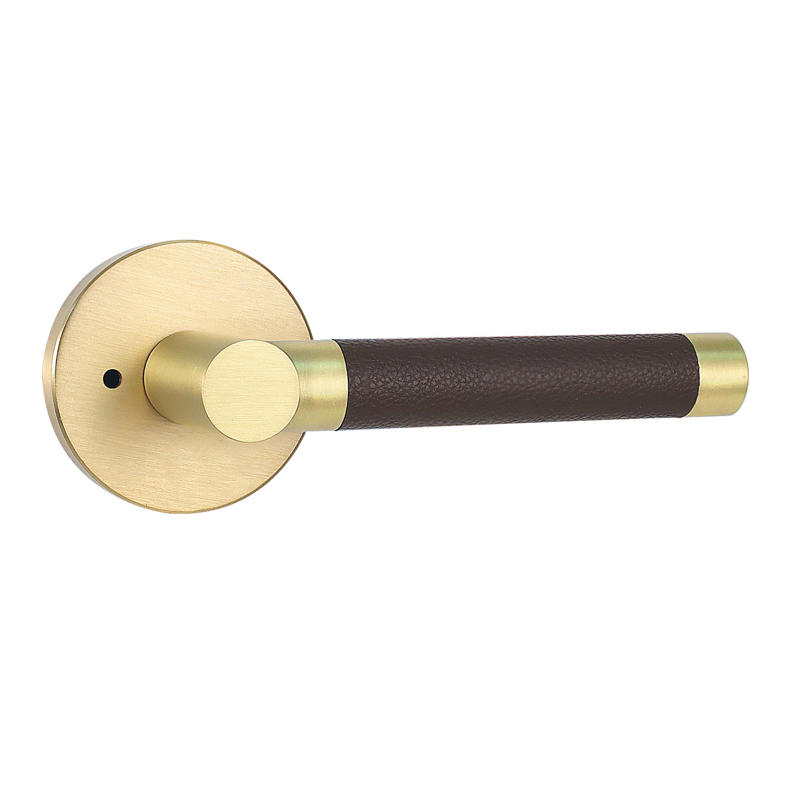 The Art of Tactile Luxury | Heavy-duty Brass & Hand-Stitched Leather Privacy Door Lever for Bedrooms & Bathrooms