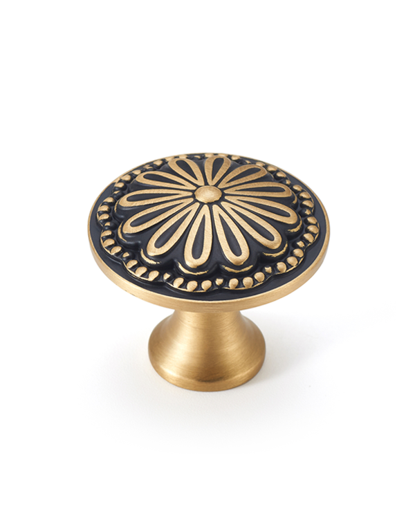 Floral Brass Cabinet Knob | Black & Brushed Gold Vintage Drawer Pull for Kitchen & Dresser